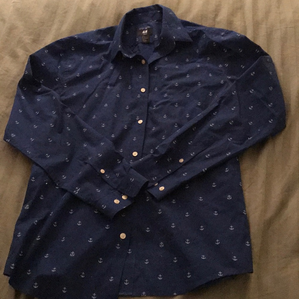 H&M Navy & White Slim Fit button down